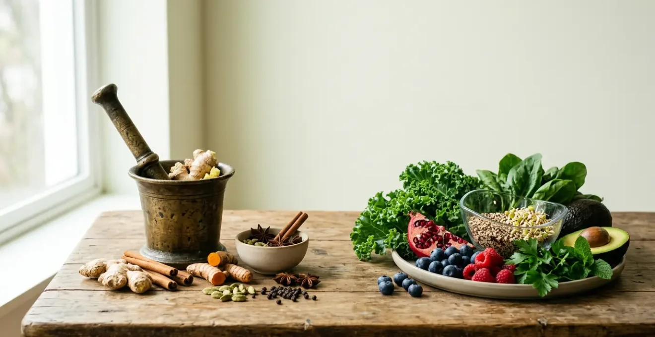 Conceptual image illustrating the contrast between traditional Ayurvedic wisdom and modern nutritional approaches to cold foods