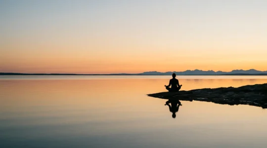 A serene moment of interconnection expressed through nature and human presence