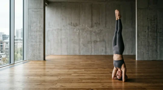 Contemplative yoga scene exploring the gap between physical practice and spiritual depth