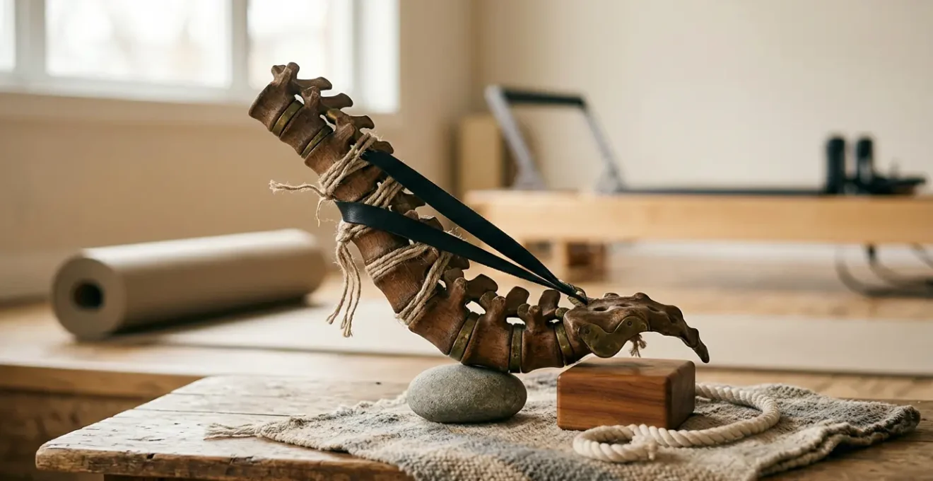 Person experiencing lower back discomfort after Pilates session, conceptual representation of unexpected pain paradox