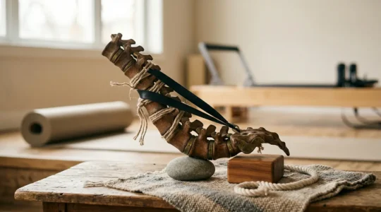 Person experiencing lower back discomfort after Pilates session, conceptual representation of unexpected pain paradox