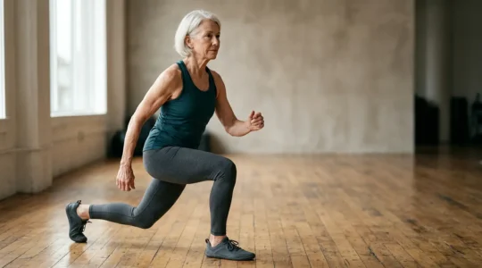 Older adult demonstrating exceptional mobility and strength in dynamic movement