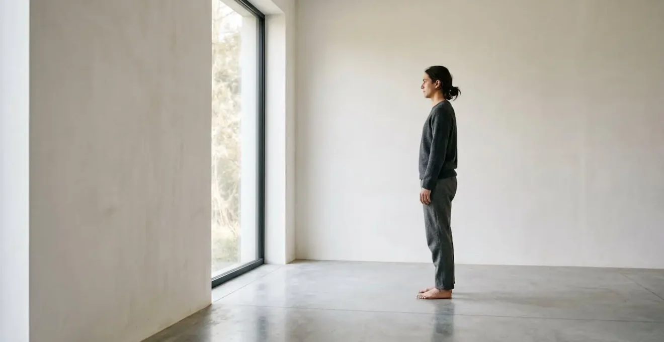 Minimalist environmental shot showing the relationship between posture, pelvic position and spinal alignment