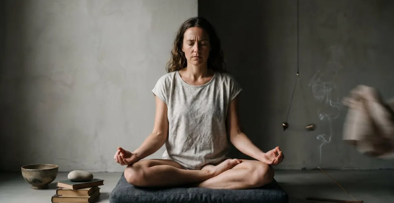 Meditator experiencing the internal tension between habitual fast breathing and conscious slow breathing