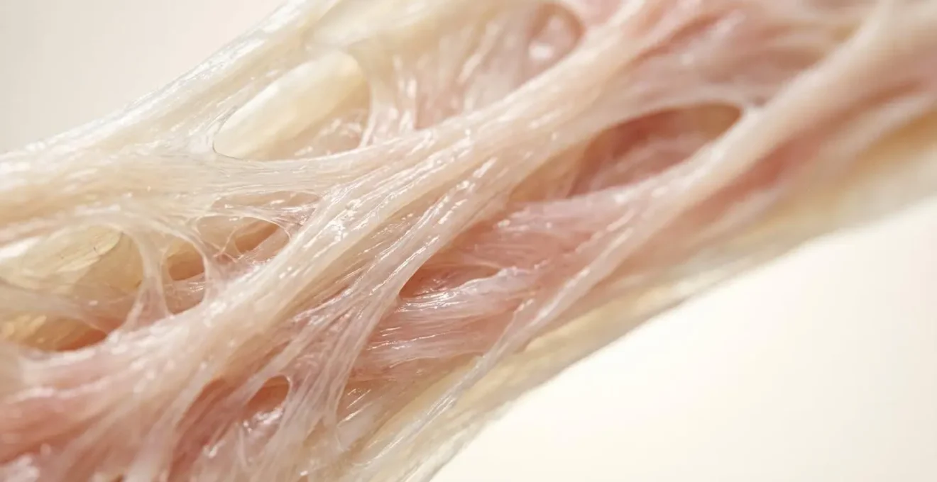 Macro detail of connective tissue fibers showing structural texture and depth