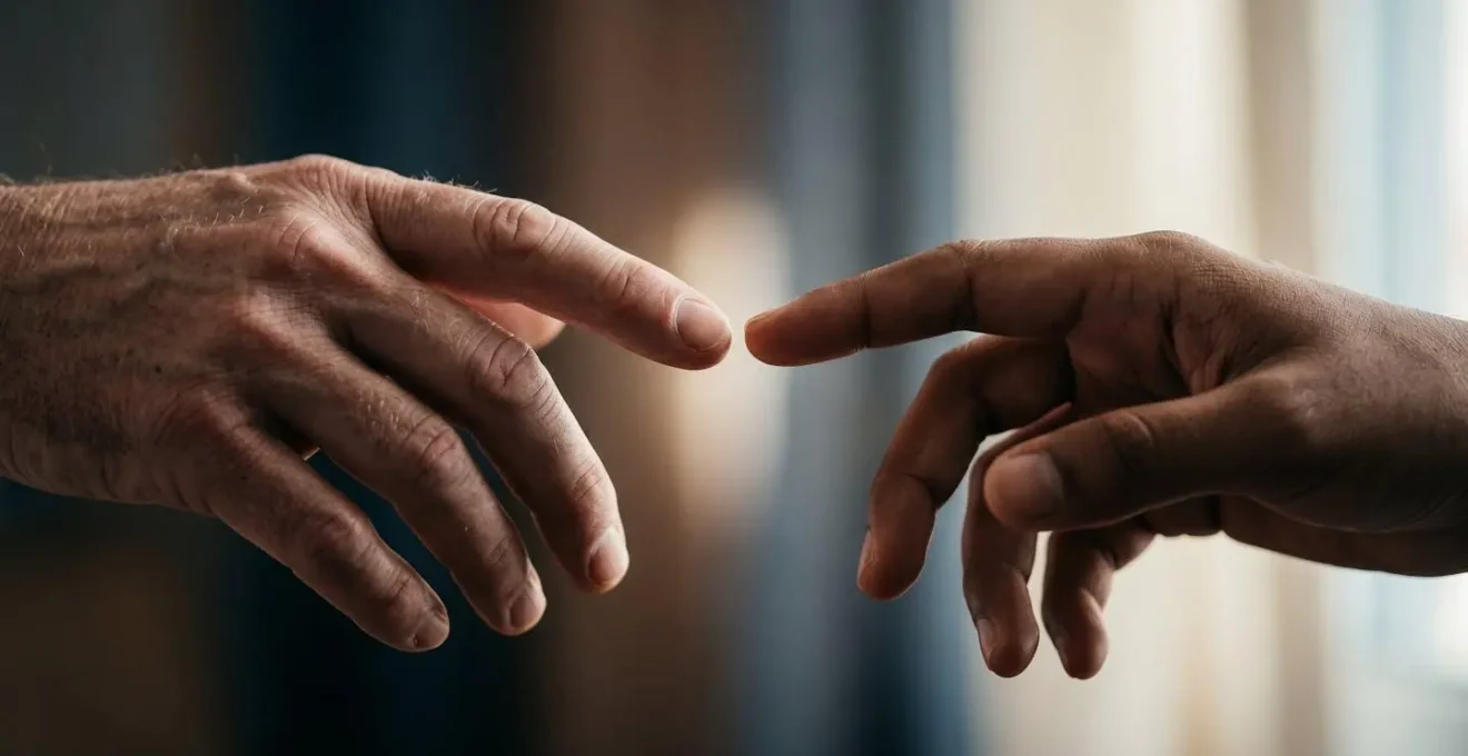 Close moment of human connection expressing compassion and shared consciousness