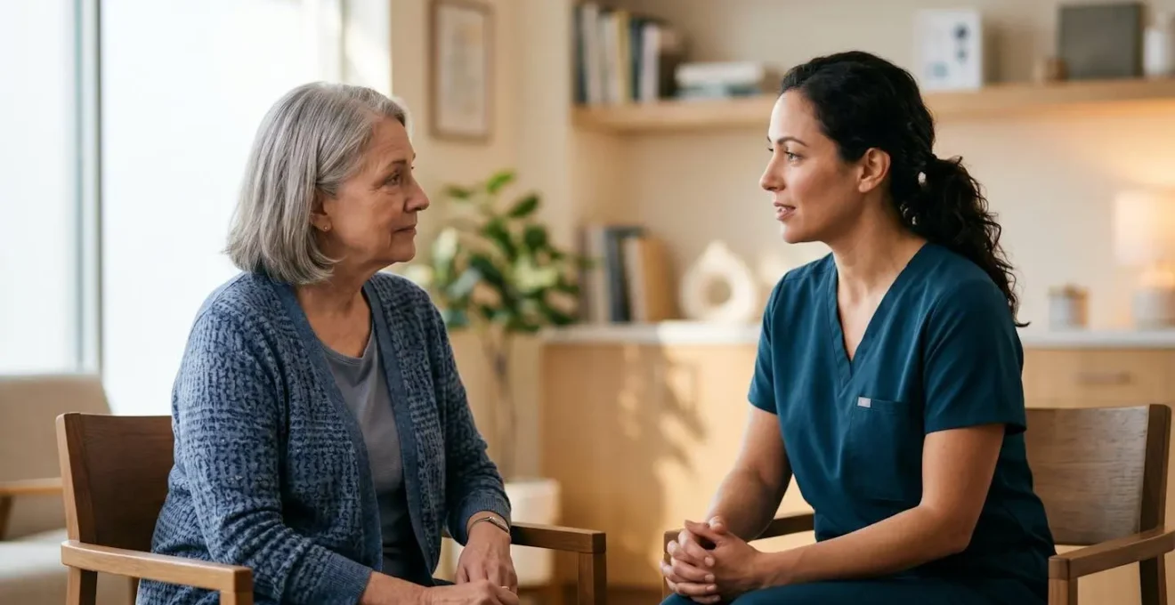 Healthcare professional consulting with patient about breathing practice safety considerations