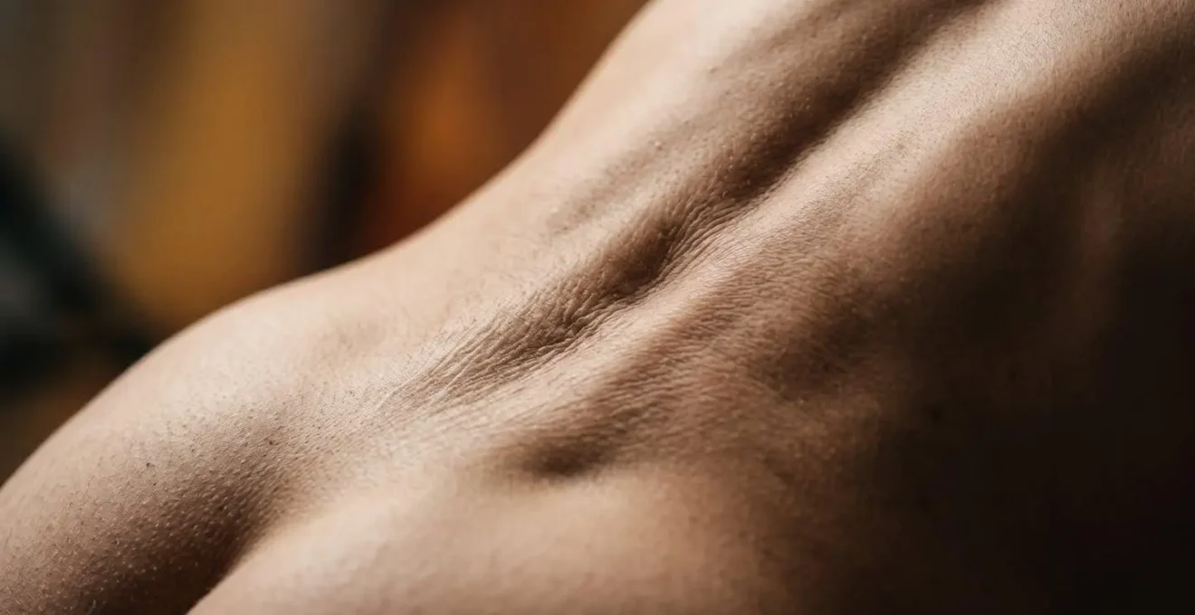 Macro view of muscle fascia showing tension and connection between deep hip and core structures