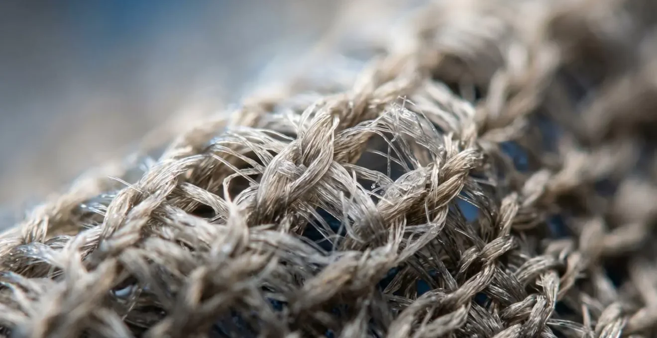 Macro detail of moisture-wicking fabric structure showing air channels and fiber arrangement