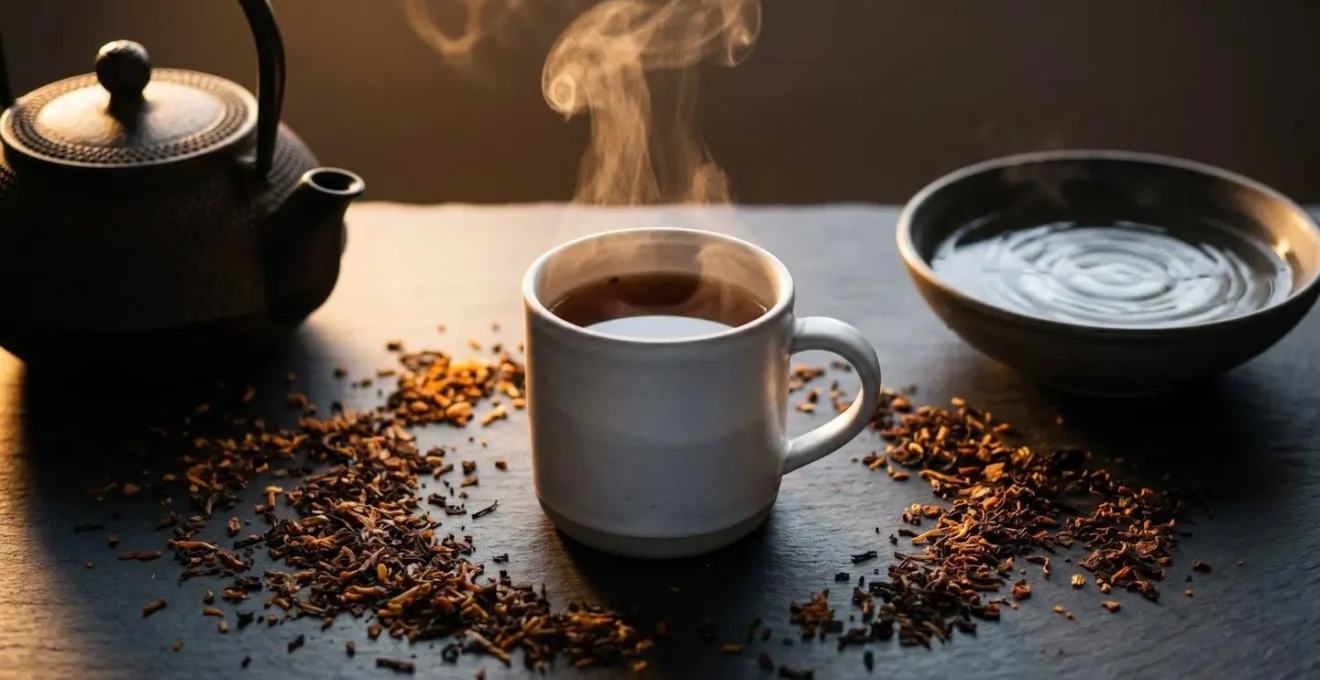 Symbolic arrangement showing the stages of tea preparation with focus on sensory elements