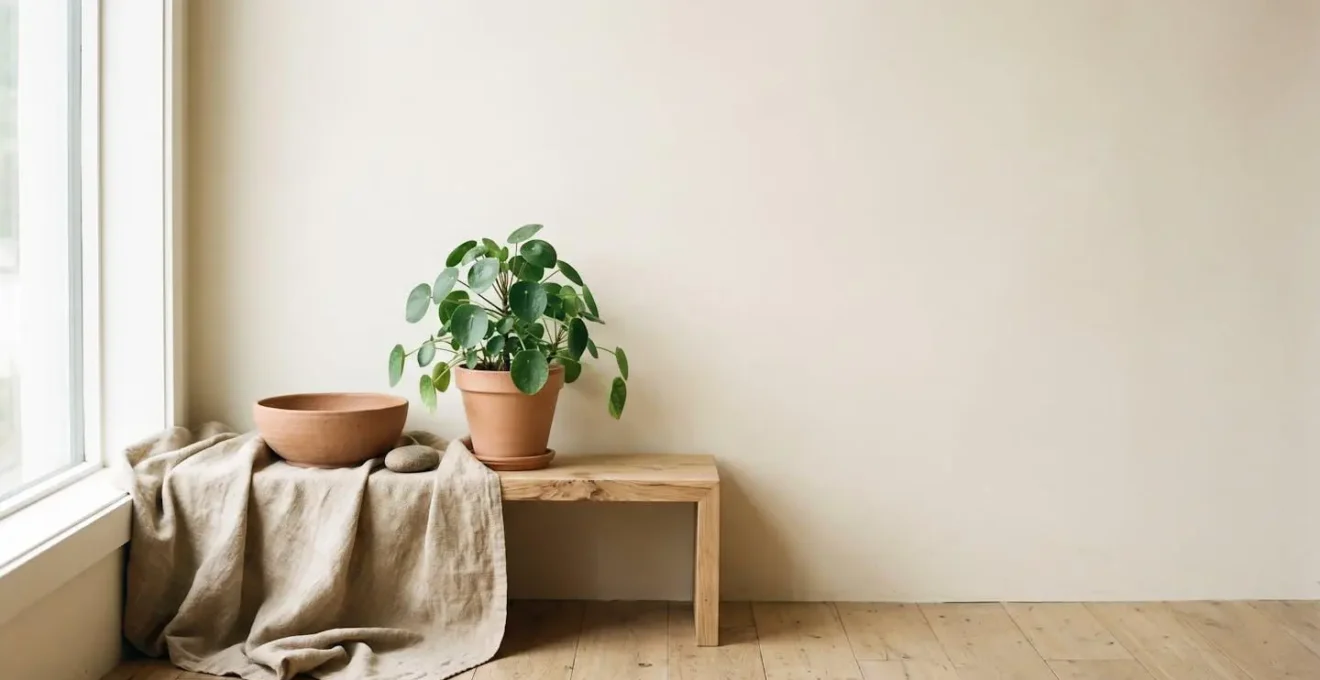 Minimalist wellness space with soft natural lighting and warm neutral tones