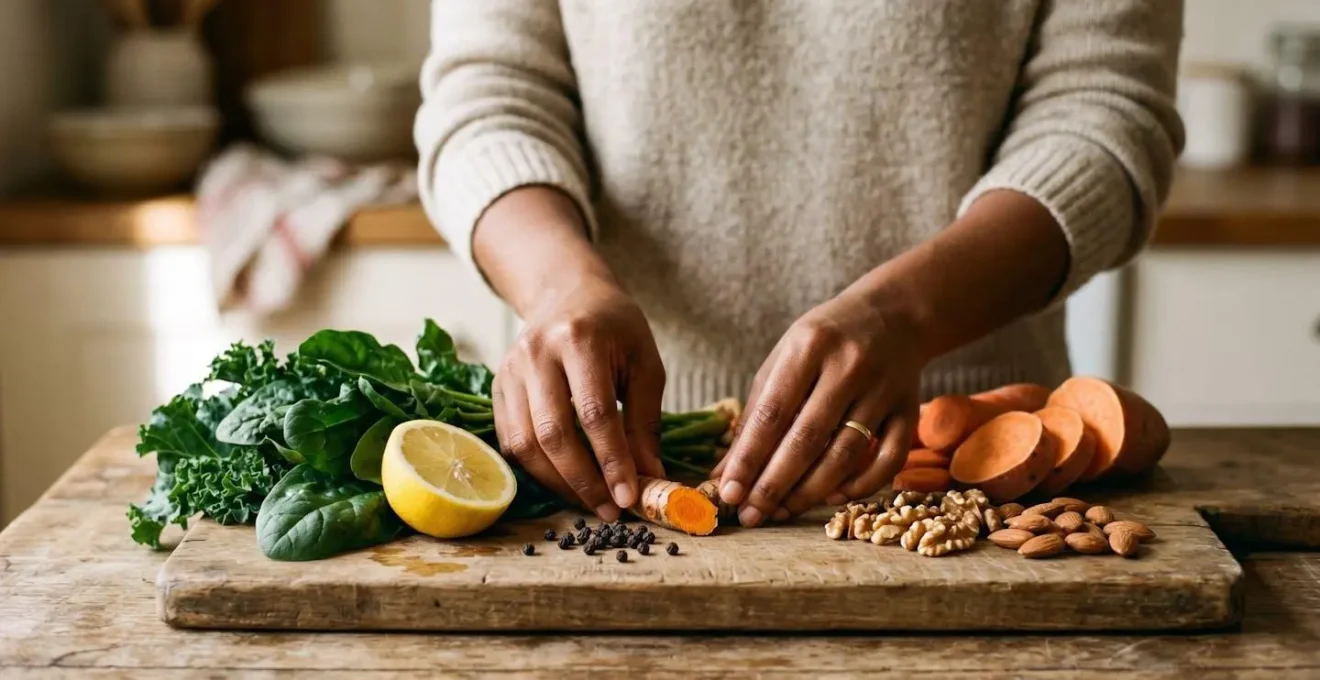 Artistic composition showing complementary whole ingredients that enhance nutrient absorption